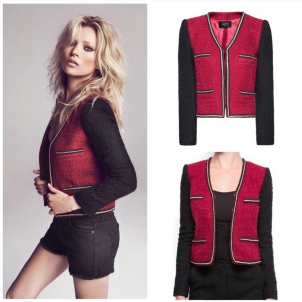 Mango Tweed Deep Red Gold Blazer Jacket S